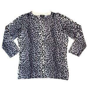 Talbots‎ Cashmere Leopard Print Crew Neck 3/4 sleeve Sweater Black Sz Medium